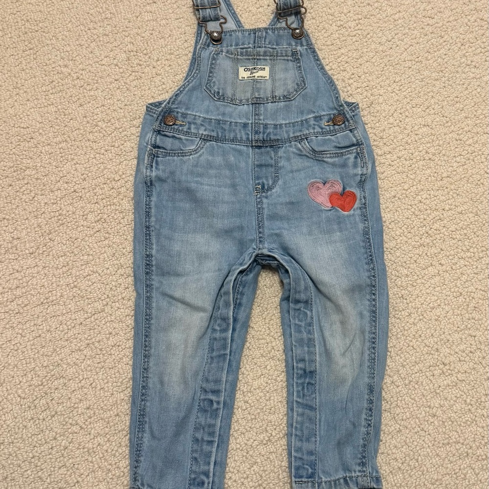 OshKosh B'gosh Light Blue Kids Overalls with Heart Patches - 18m